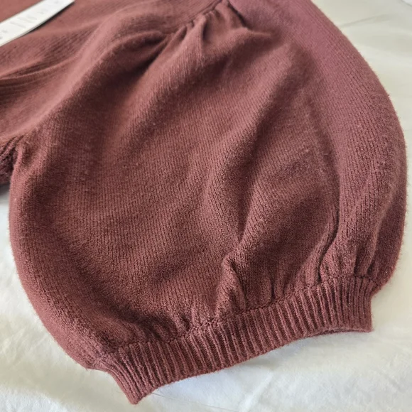 NWT French Connection Jaida Square Neck Puff Sleeve Sweater Dress Brown Ribbed - Picture 10 of 12